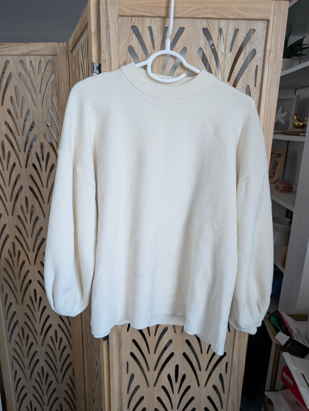 Lulus Chill as Can Be Cream Oversized Balloon Sleeve Sweater